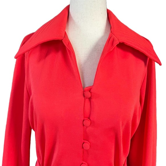 🚫SOLD🚫 Deadstock NWT 70s Vintage Resort Coral Red Knit Lounge Maxi Dress S - Picture 3 of 9